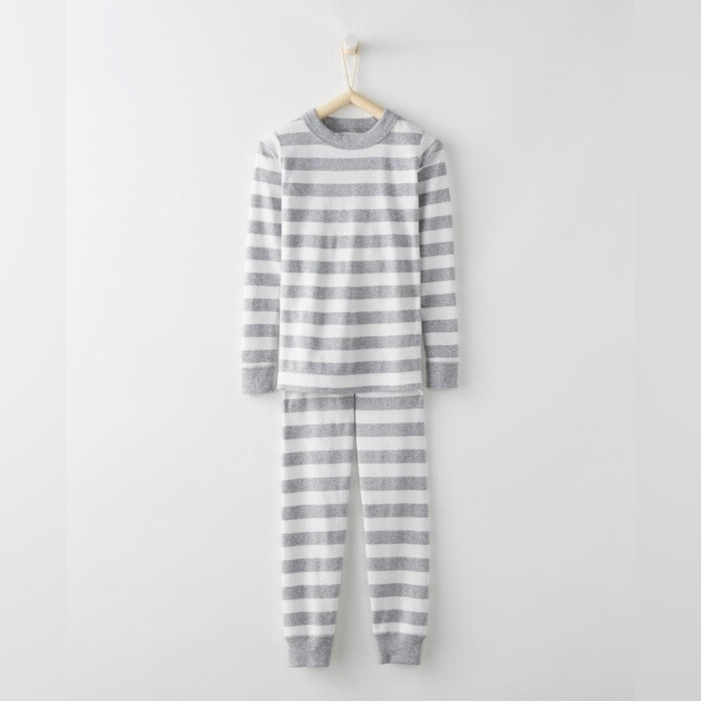 Hanna Andersson Grey White Stripe Long John Pajamas size 8